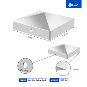 Pfostenkappe Pyramide Stahl feuerverzinkt 71 x 71 mm Maße