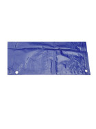 Bauzaunplane mit einer LDPE-Beschichtung und aus HDPE-Planengewebe gesäumt mit einer PP-Schnur im Saum Ausreisfestigkeit 350 N in blau oder weiß