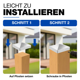 Pfostenkappe Pyramide Edelstahl 71 x 71 mm Montage