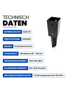 Bodenhülse zum einbetonieren Schwarz Technische Daten