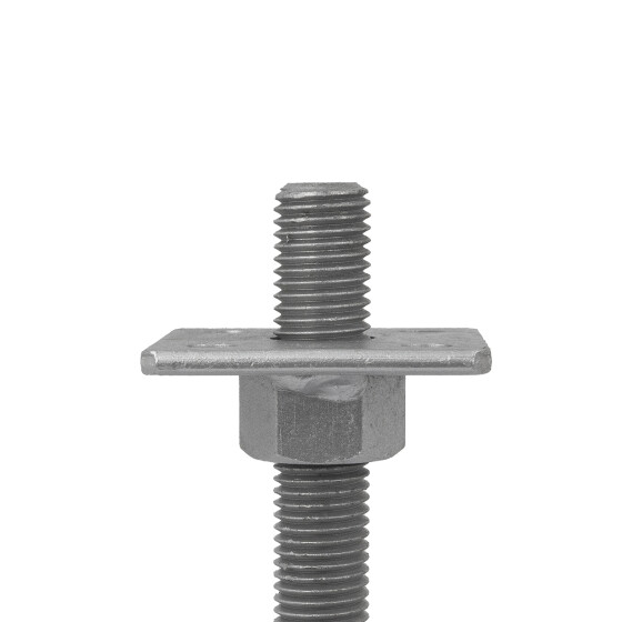 Post support Alfred height adjustable, zinc lamella coated, M24 x 150 mm, support plate 80 x 80 mm & base plate 100 x 100 mm