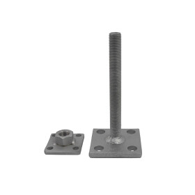 Post support Alfred height adjustable, hot-dip galvanised, base plate 70 x 70 mm, support plate 50 x 50 mm, adjustment range 30 - 130 mm, detail of individual parts