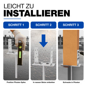 Adjustable post support with dowel for setting in concrete Detailed view below