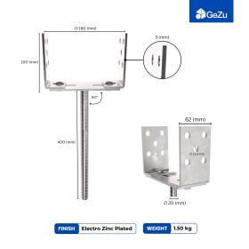 Post support adjustable 0-160 mm with 400 mm dowel reduced