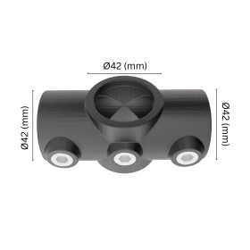 Rohrverbinder Kreuzstück Ø 42 mm, schwarz pulverbeschichtet Maße