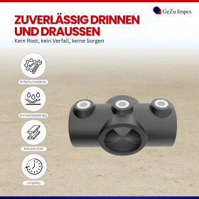 Rohrverbinder Kreuzstück Ø 42 mm, schwarz pulverbeschichtet Eigenschaften