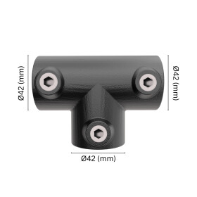 Rohrverbinder T-Stück lang Ø 42 mm, schwarz pulverbeschichtet Maße