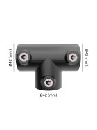 Rohrverbinder T-Stück lang Ø 42 mm, schwarz pulverbeschichtet Maße
