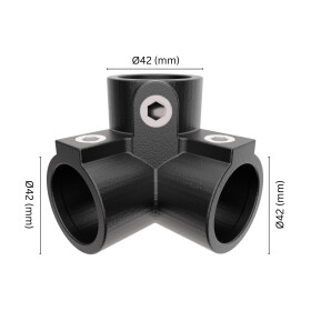 Rohrverbinder 90° Dreiweg-Eckstück Ø 42 mm, schwarz pulverbeschichtet Maße