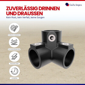 Rohrverbinder 90° Dreiweg-Eckstück Ø 42 mm, schwarz pulverbeschichtet Eigenschaften