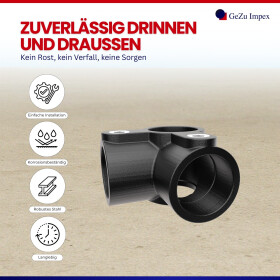 Rohrverbinder Eckstück durchgehend Ø 42 mm, schwarz pulverbeschichtet Eigenschaften