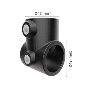 Rohrverbinder T-Stück kurz Ø 42 mm, schwarz pulverbeschichtet Maße