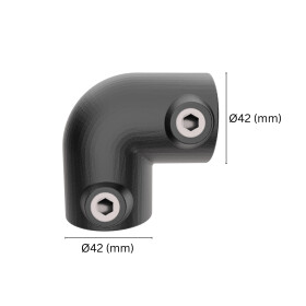 Rohrverbinder 90° Bogen Ø 42 mm, schwarz pulverbeschichtet Maße