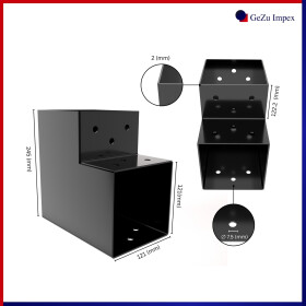 Post corner Beam connector for 2 beams black powder coated dimensions