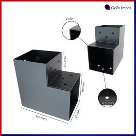 Post corner Beam connector for 2 beams anthracit powder coated dimensions