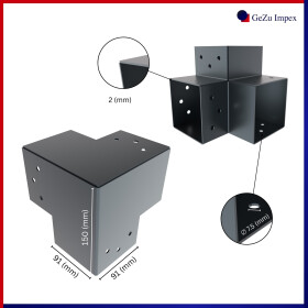 Post corner beam connector for 3 beams hot-dip galvanized 70 x 70 side view