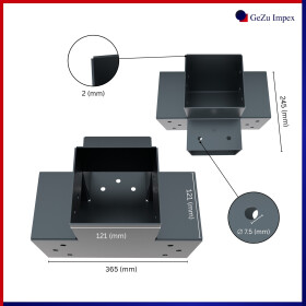 Post corner beam connector for 4 beams hot-dip galvanized 70 x 70 side view