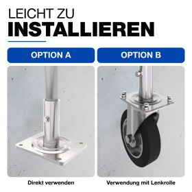 Adapterplatte für Schwerlastrollen mit Rohr Montage