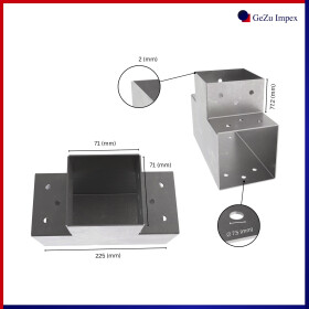 Post corner beam connector T-Model for 3 beams hot-dip galvanized 70 x 70 mm rear T-beam