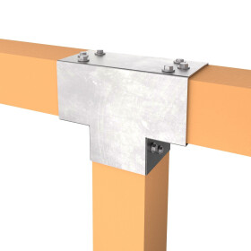 Post corner beam connector T-Model for 3 beams hot-dip galvanized 70 x 70 mm Detailed view Opening for beams