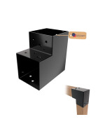 Post corner Beam connector for 2 beams 71 x 71 mm black
